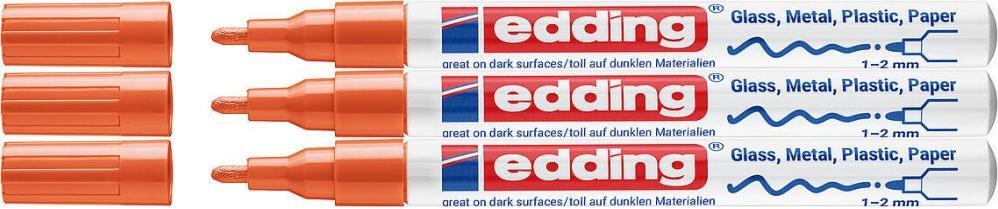 3x Marker olejowy edding 751, w aluminiowej obudowie, okrągła, 1-2mm, pomarańczowy