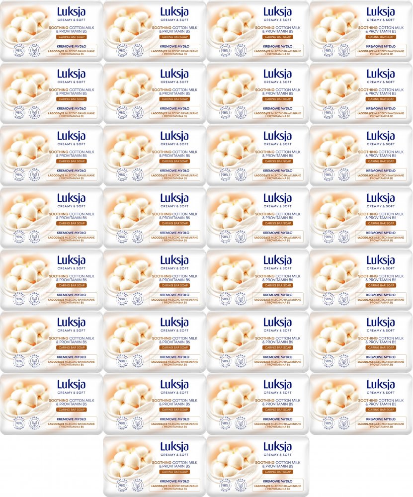 36x Mydło w kostce Luksja Cotton, mleczko bawełniane i prowitamina B5, 100g