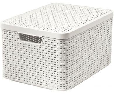 Koszyk do przechowywania Curver Rattan Style L, z pokrywą, 30l, kremowy