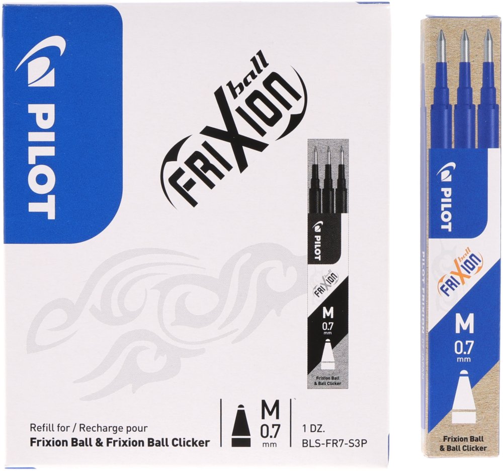 12x Wkład do wymazywalnego pióra kulkowego Pilot, Frixion, 0.7mm, 3 sztuki, niebieski