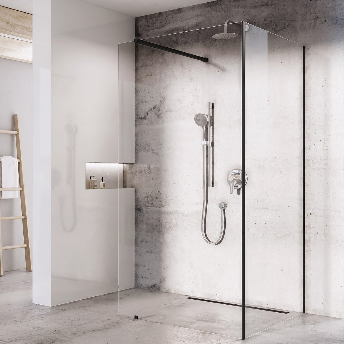Ravak Walk-In Corner ścianki prysznicowe 128/80 cm komplet czarny mat/szkło przezroczyste GW1CG430SZ1