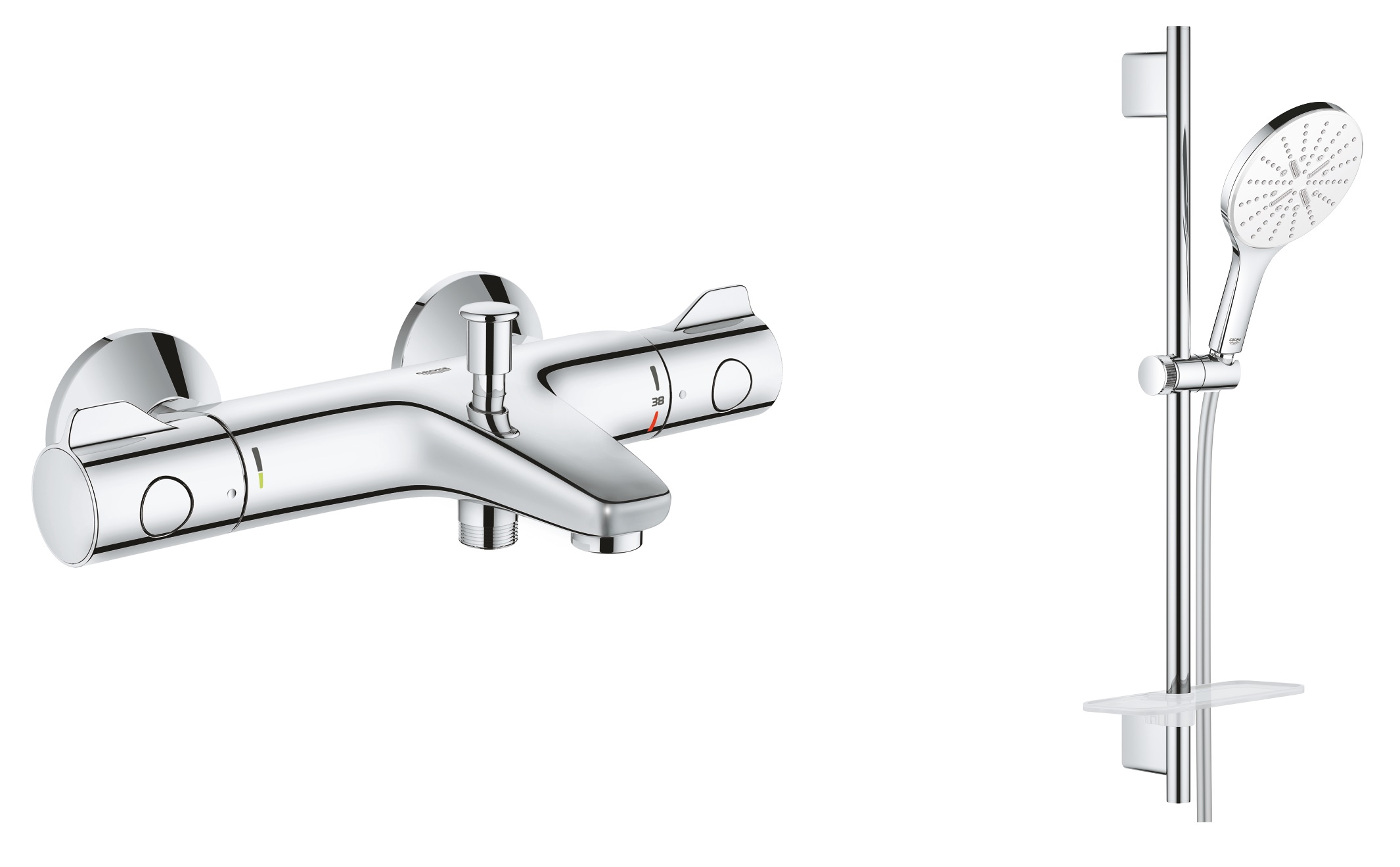 Zestaw Grohe Grohtherm 800 bateria wannowo-prysznicowa termostatyczna z zestawem prysznicowym Vitalio SmartAvtive 150 chrom (34567000, ... - Wysyłka w