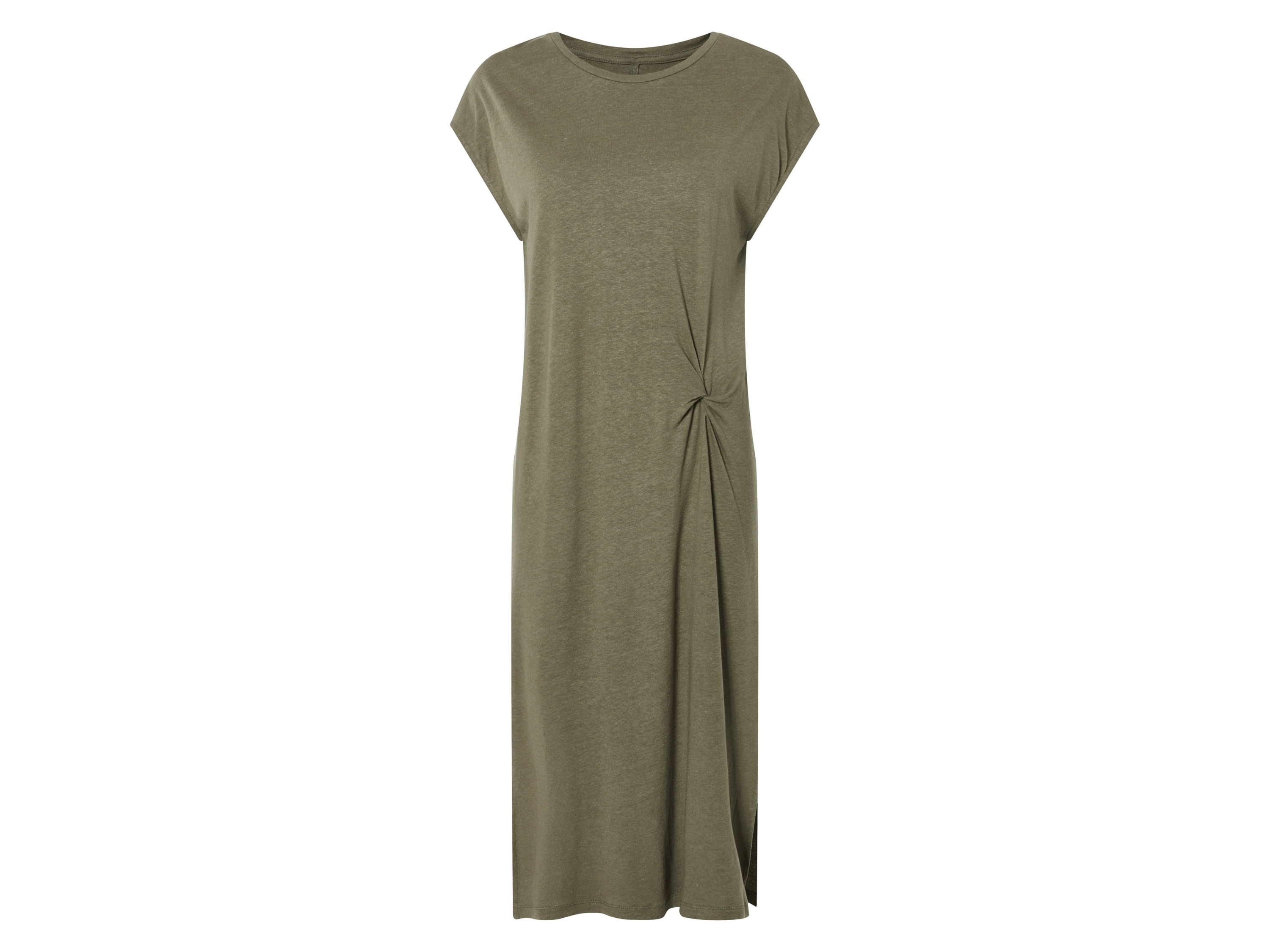 Esmara Sukienka damska midi z lnem Khaki, XS 32/34