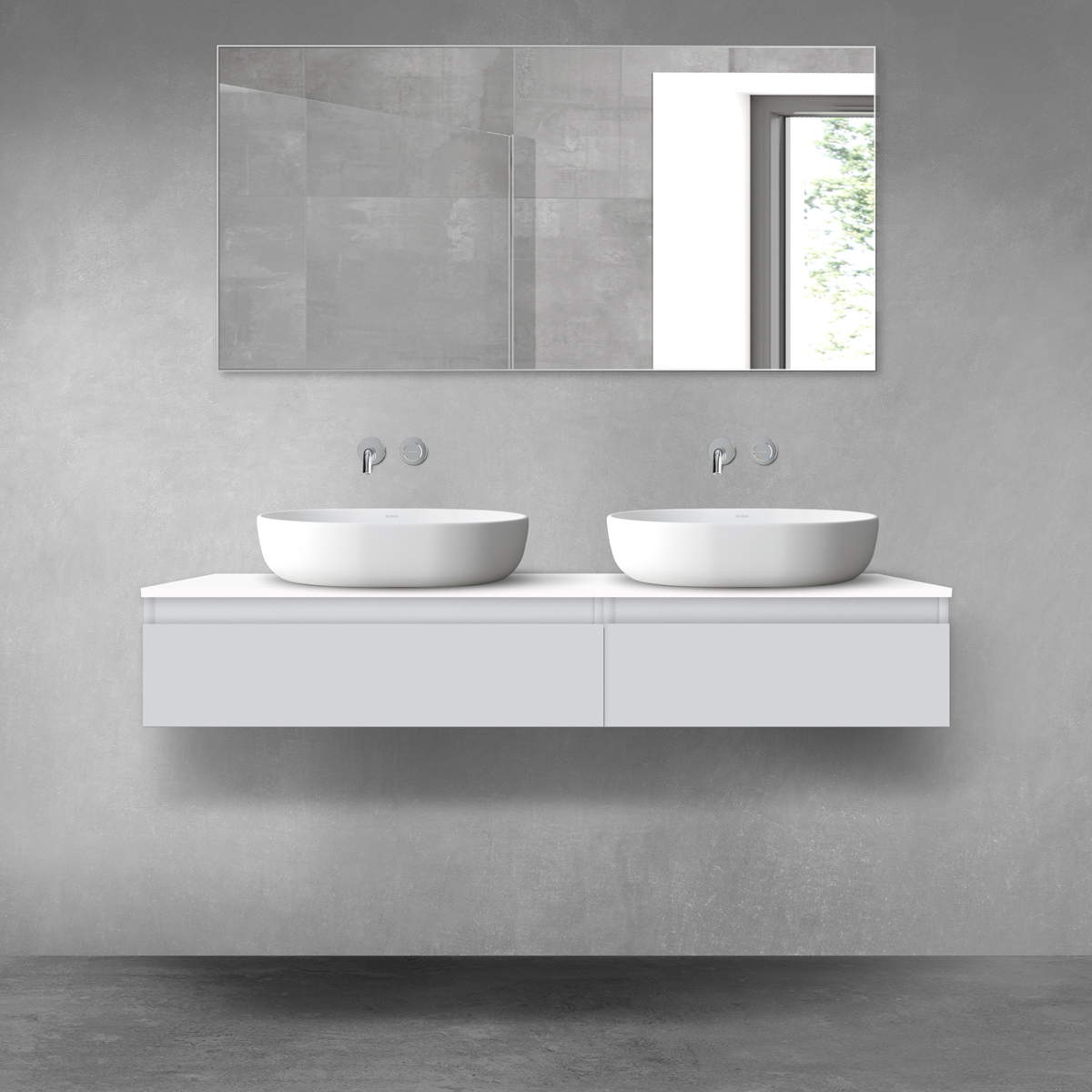 Darmowa Dostawa - Zestaw mebli łazienkowych 140x46.4x25.2 cm podumywalkowa wisząca biała-szara Oltens Vernal 68322700