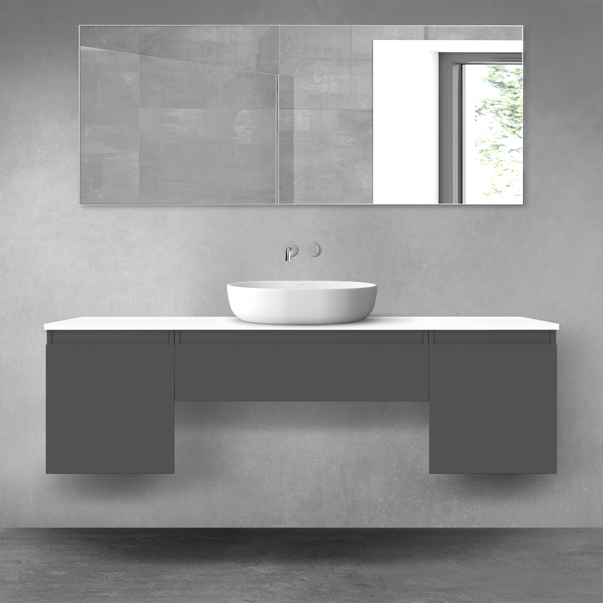 Darmowa Dostawa - Zestaw mebli łazienkowych 160x46.4x48.6 cm podumywalkowa wisząca biała-grafitowa Oltens Vernal 68395400