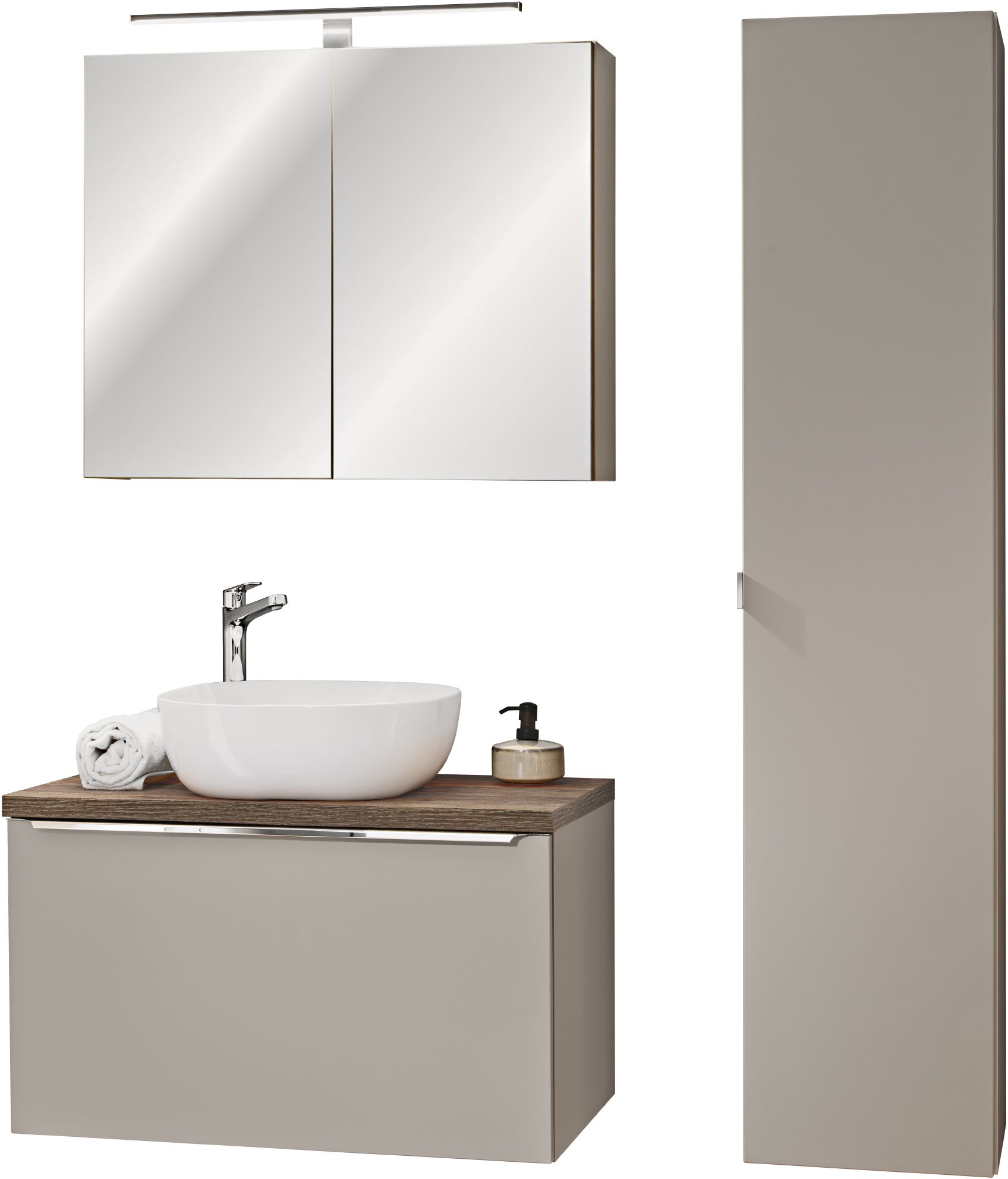 Darmowa Dostawa - Zestaw mebli łazienkowych 80x45x160 cm podumywalkowa wisząca szara-dąb Comad Santa Fe Taupe SETSFTB80CMUN6252A3