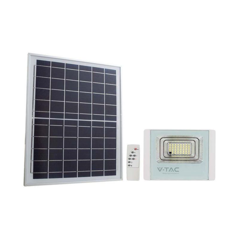 Naświetlacz solarny LED V-TAC biały LED 12W 6400K 550lm z pilotem IP65 wym: 14,3 x 15,2 x 3,2 cm aluminium - 1 szt.