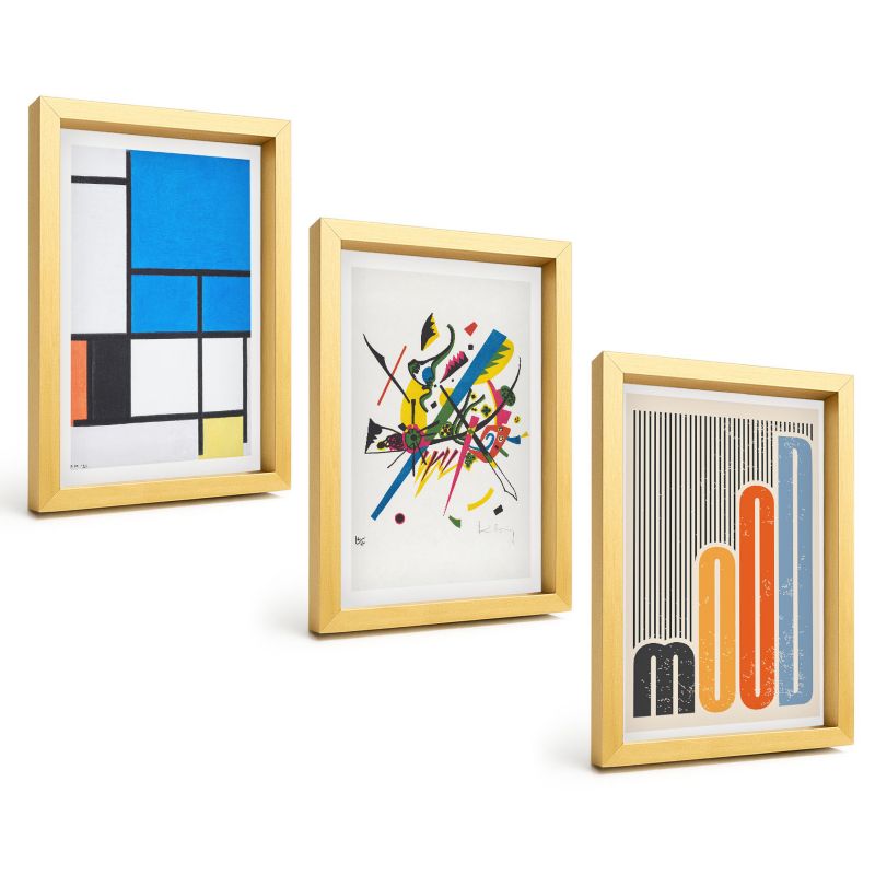 Komplet 3 Obrazów w Złotej Ramie ArtPrintCave 20x30 cm Grafika Ścienna Abstrakcyjne nowoczesne geometrie 1 kpl.