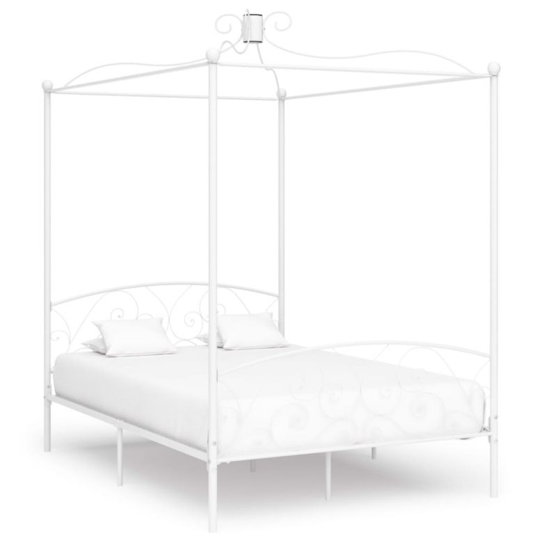 Rama łóżka z baldachimem VidaXL metalowa biała 1 szt. 211 x 129 x 227 cm