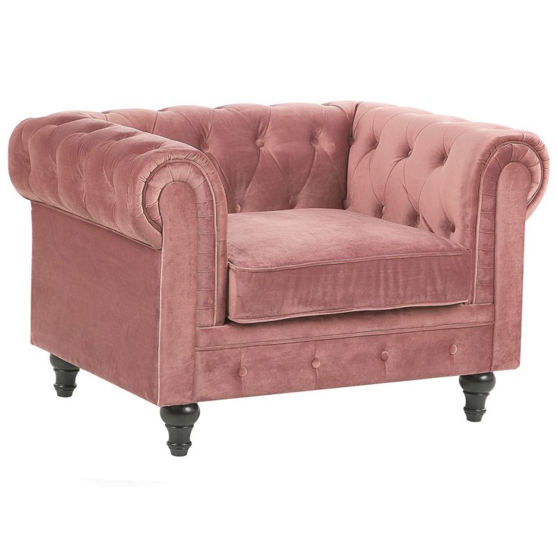 Fotel Chesterfield Welur Różowy 1 szt.