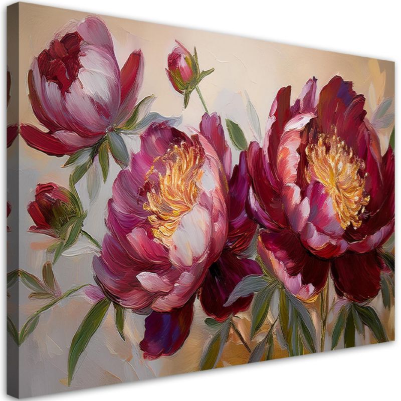 Obraz do salonu sypialni Feeby Piwonie Kwiaty Czerwone Natura 90x60 cm 1 szt