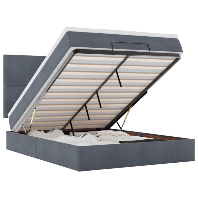 Łóżko otomana WaszeMeble z materacem 135x190 cm Ciemnoszary aksamit z LED ze schowkiem WM-3314247 1 szt.