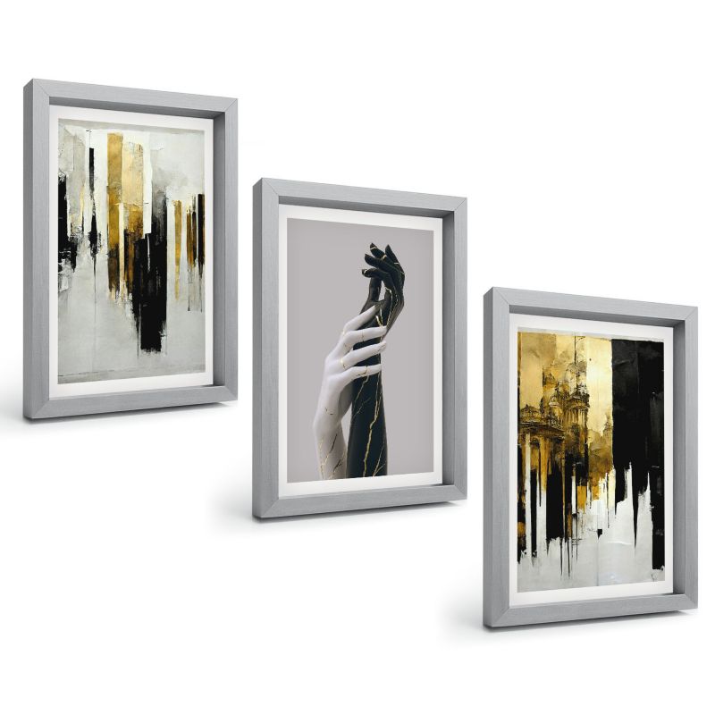 Galeria 3 Obrazów w Srebrnej Ramie ArtPrintCave 20x30 cm Komplet ścienny Abstrakcyjne malarskie wzory ręce 1 kpl.
