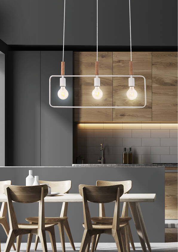 Biała lampa wisząca regulowana 3-punktowa do salonu FRAME drewno metal
