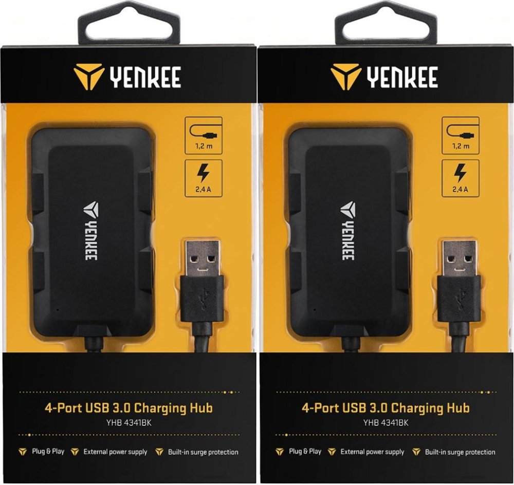 2x Rozgałęziacz - Hub Yenkee YHB 4341BK, 4x USB 3.0, czarny