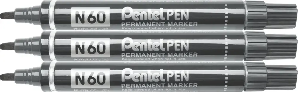 3x Marker permanentny Pentel N60, ścięta, 5.5 mm, czarny