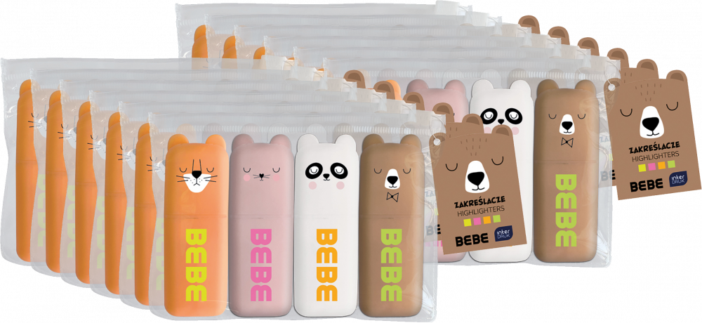12x Zakreślacze Interdruk BEBE Friends mini, ścęta, 3mm, 4 sztuki, mix kolorów