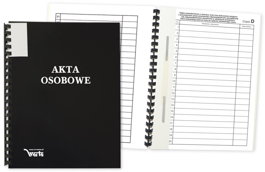 Teczka do akt osobowych Warta, A4, z bindą zewnętrzną, ABCDE, czarny