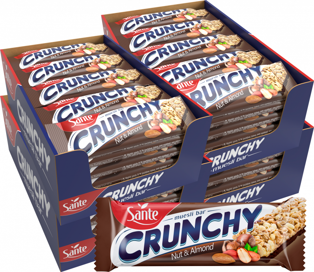 100x Baton Crunchy Sante, orzechowo-migdałowy w czekoladzie, 40g