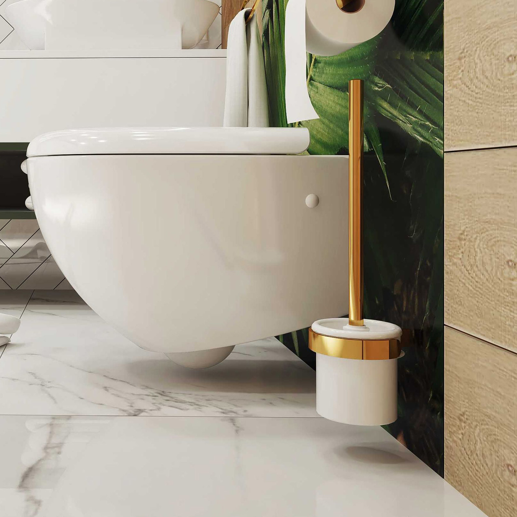 Bisk Nature szczotka toaletowa ścienna szkło/złoty 05911 - Wysyłka w 24h