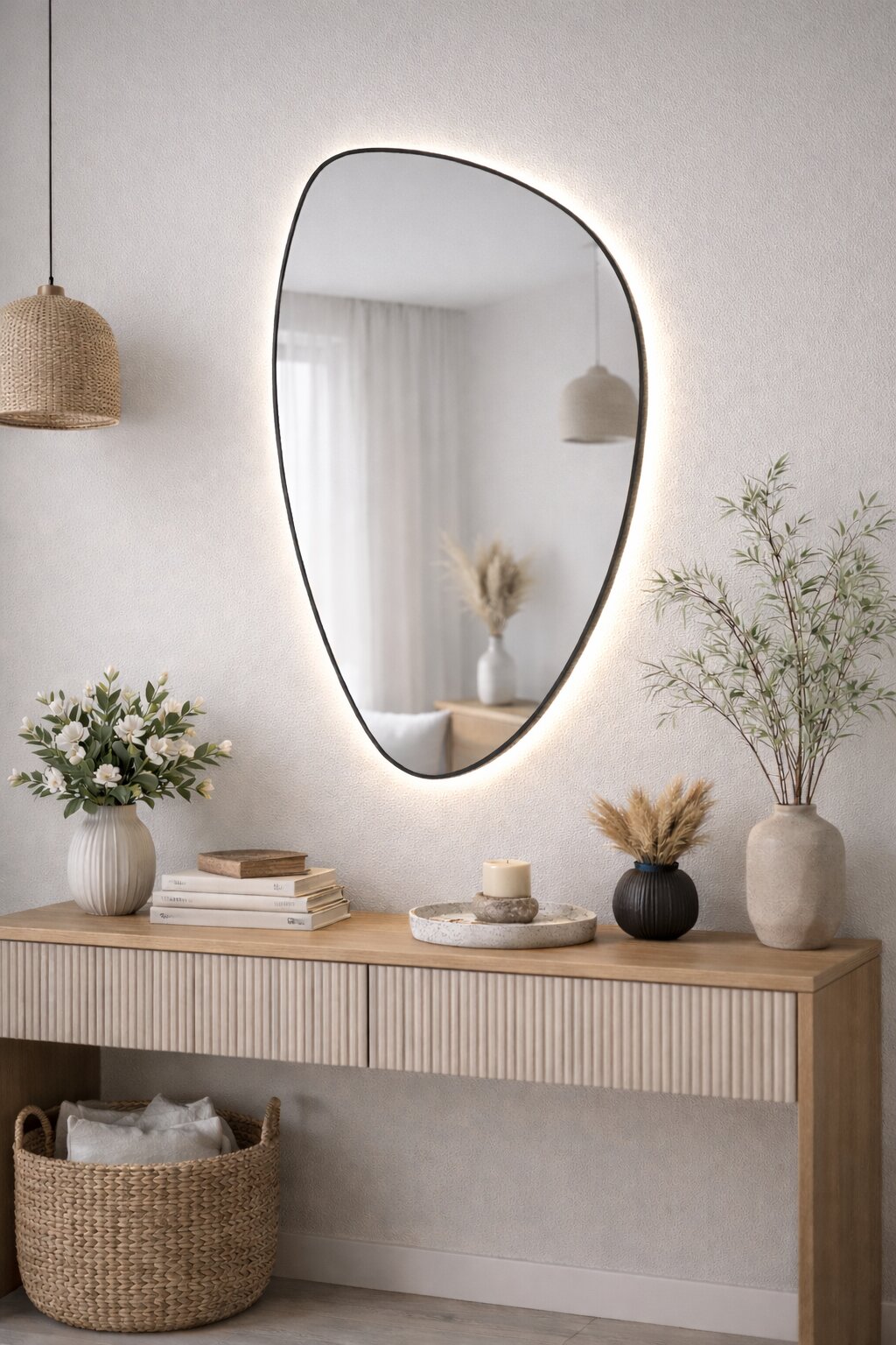 Baltica Design Stone Fluid S lustro 90x60 cm z oświetleniem LED rama czarna barwa neutralna