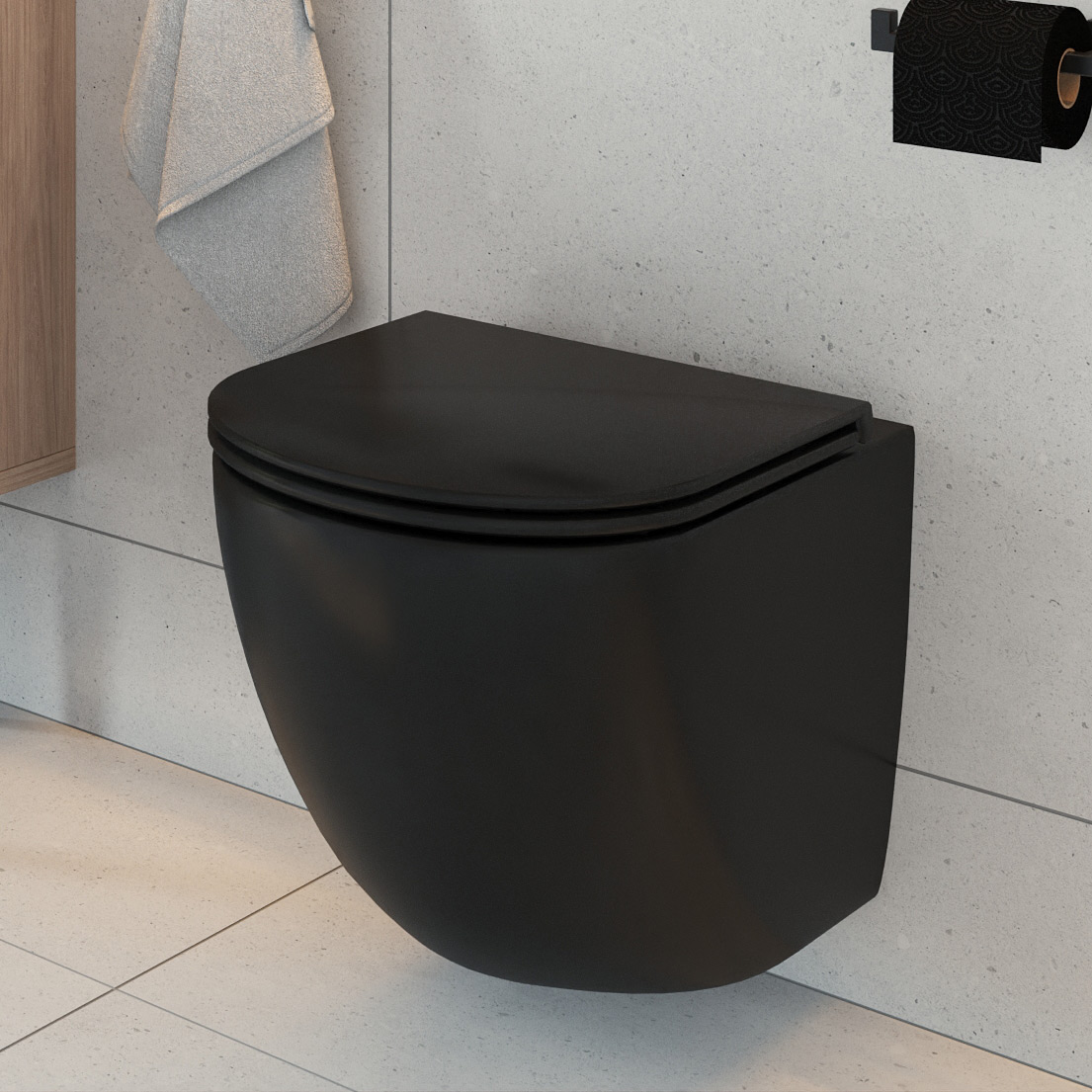 Zestaw Oltens Hamnes miska WC wisząca PureRim z powłoką SmartClean z deską wolnoopadającą Ovan Slim czarny mat 42514300 - Wysyłka w 24h