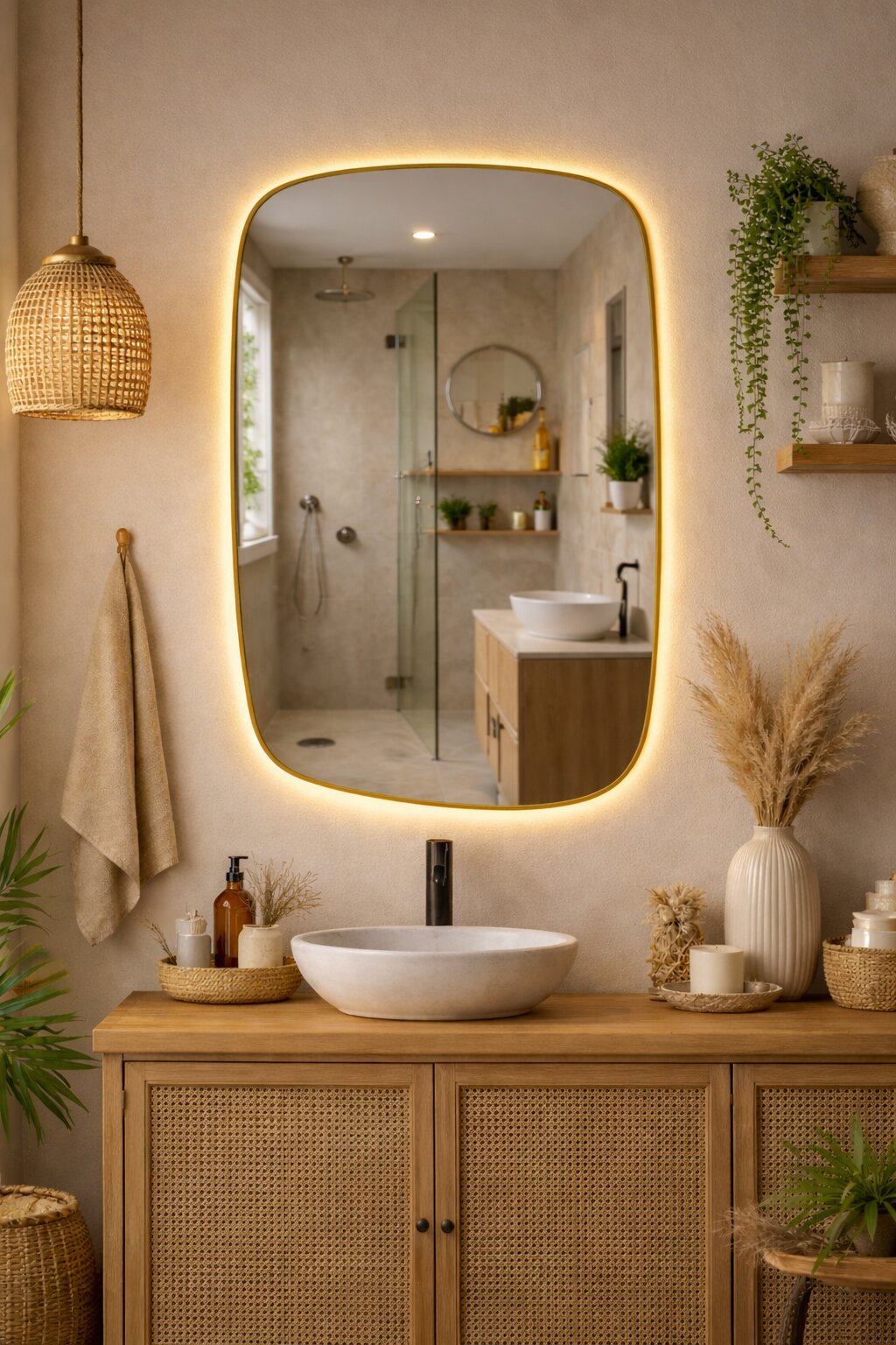 Baltica Design Stone Calm S lustro 90x60 cm z oświetleniem LED rama złota barwa ciepła