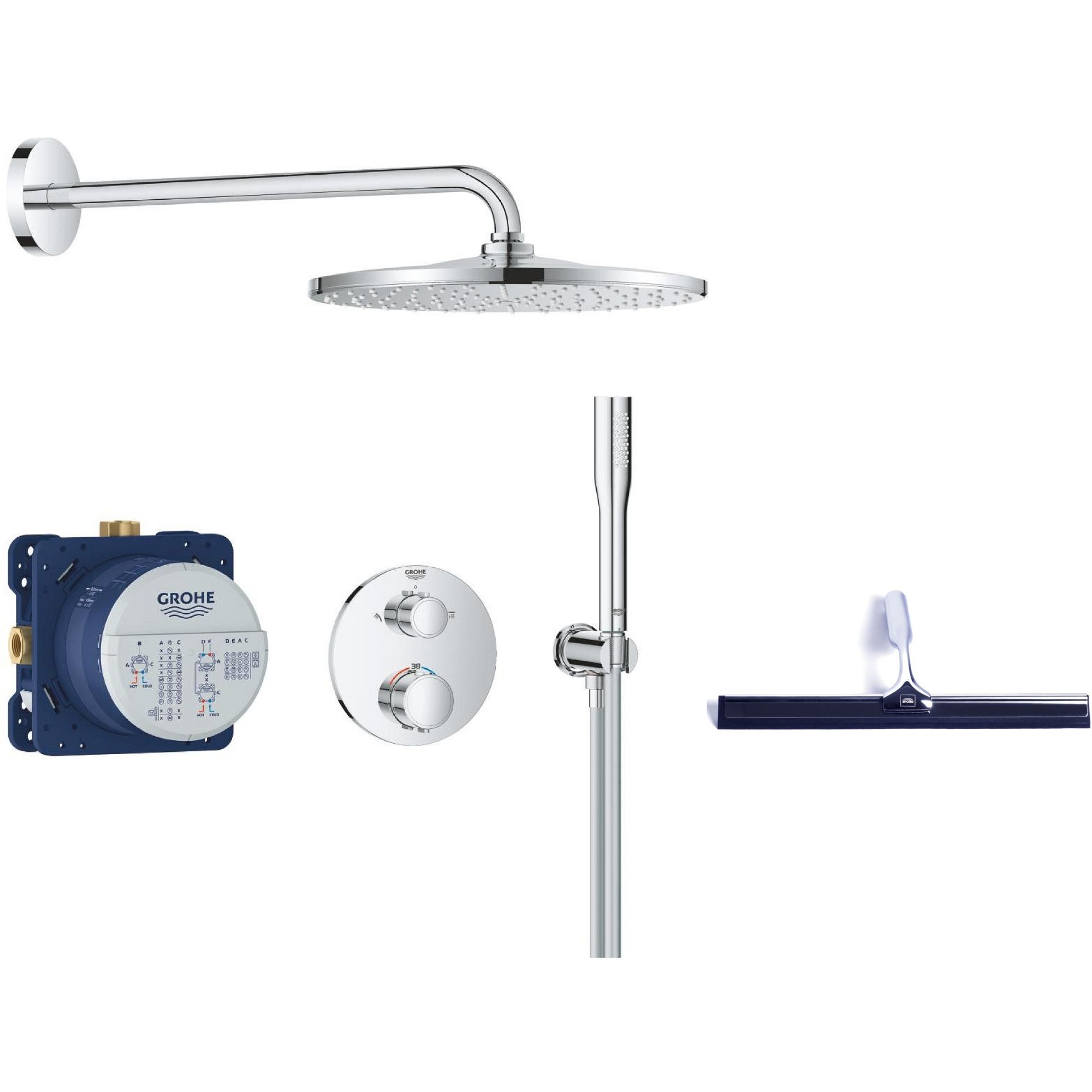 Grohe Vitalio Start zestaw prysznicowy podtynkowy termostatyczny z deszczownicą chrom 34880000 + ściągaczka do wody GRATS