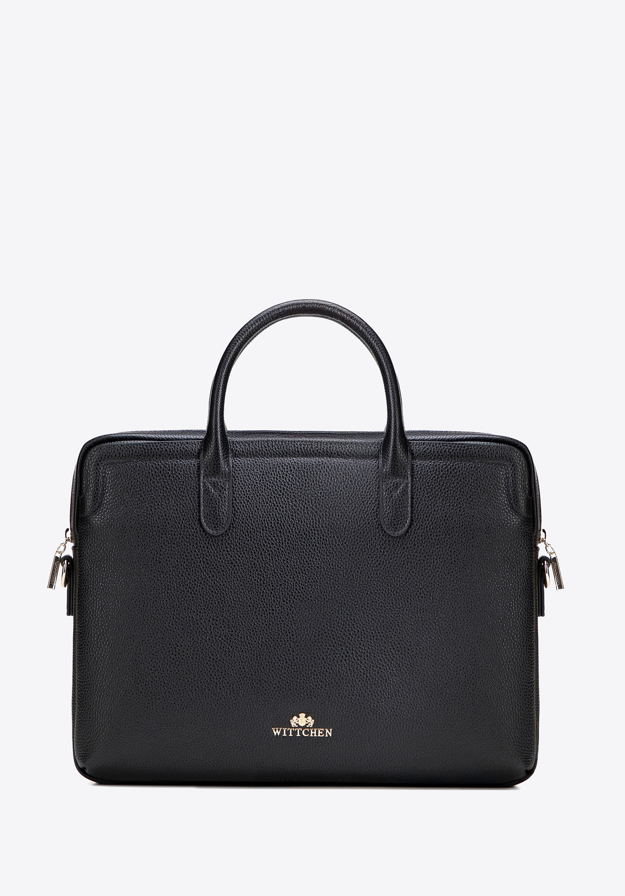 Damska torba na laptopa 15,6” ze skóry naturalnej groszkowej czarno - złota