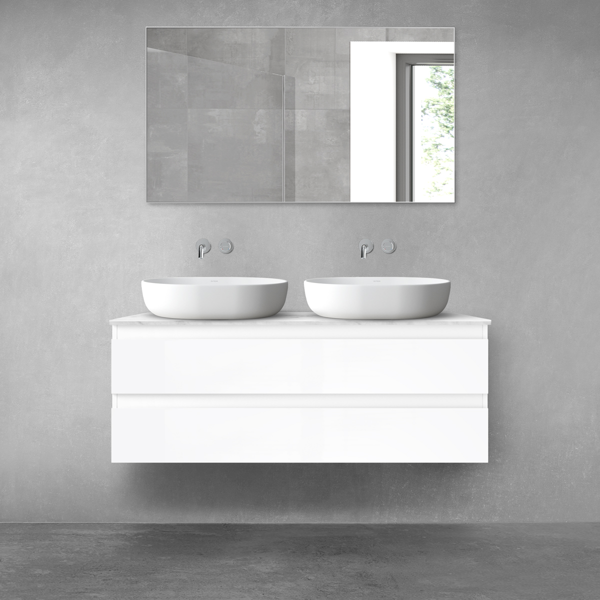 Darmowa Dostawa - Szafka z blatem 120x45.6x48.6 cm podumywalkowa wisząca biała Oltens Vernal 68728000