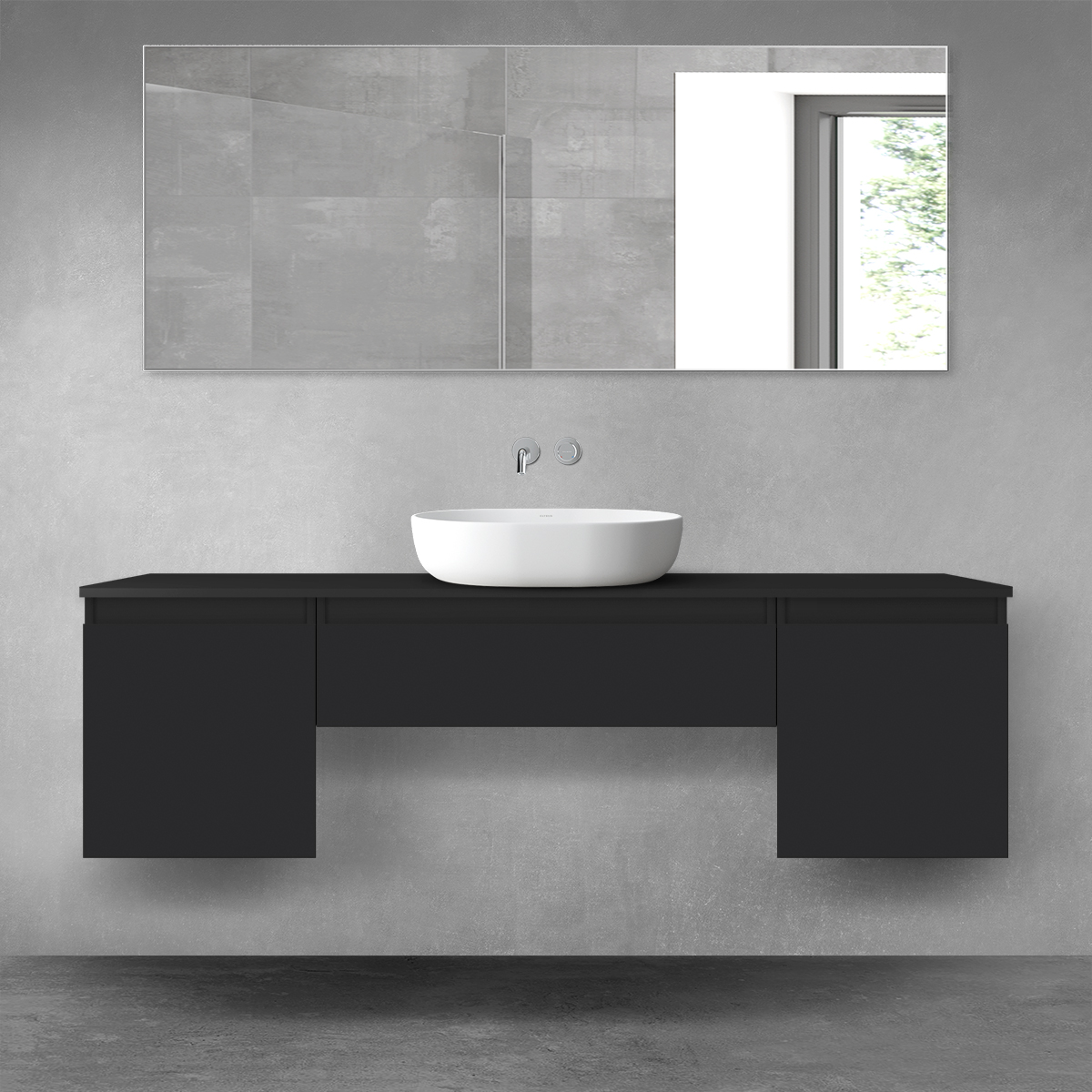 Darmowa Dostawa - Zestaw mebli łazienkowych 160x46.4x48.6 cm podumywalkowa wisząca czarna Oltens Vernal 68388300