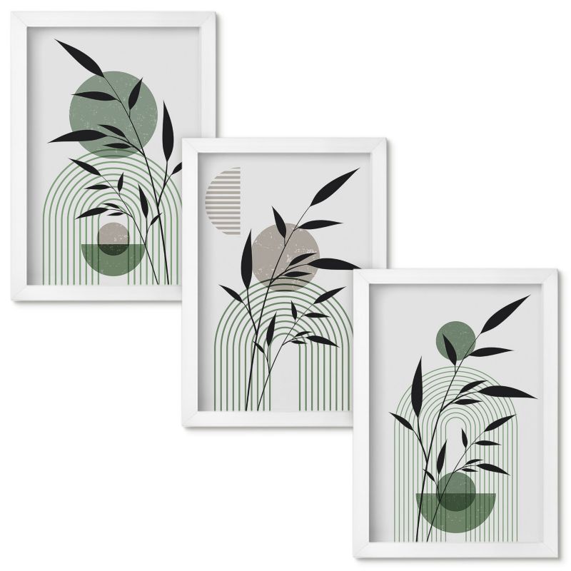 Obrazy do Salonu Wallfluent Roślinne kompozycje boho Biała rama 20x30cm 3 szt.