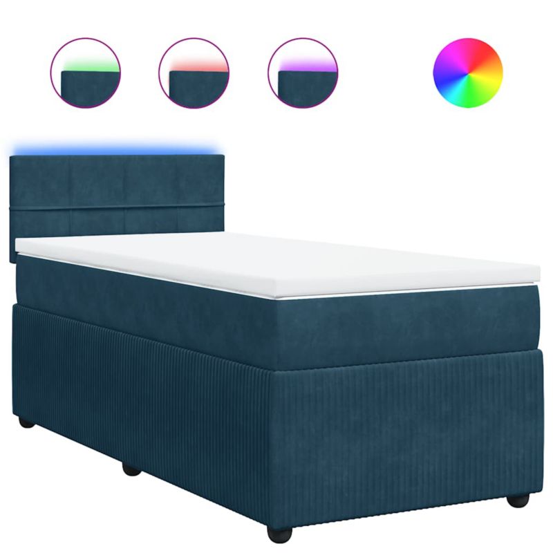 Łóżko z materacem WaszeMeble 90x200 cm Niebieski aksamit z LED WM-3289954 1 szt.