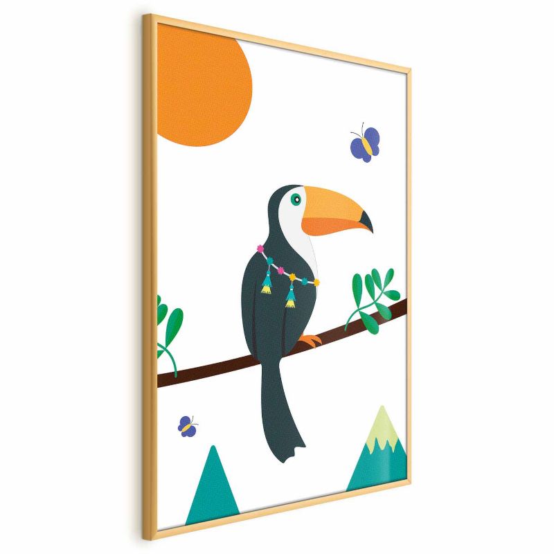 Plakat Artgeist Tukan i motyle 60x90 cm z ramą złotą bez marginesu 1 szt