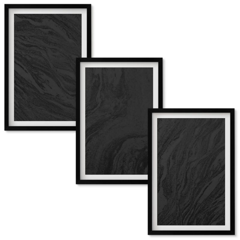 Obrazy Do Sypialni Wallfluent Ciemne marmury eleganckie tekstury Czarna rama 40x60 cm 3 szt.