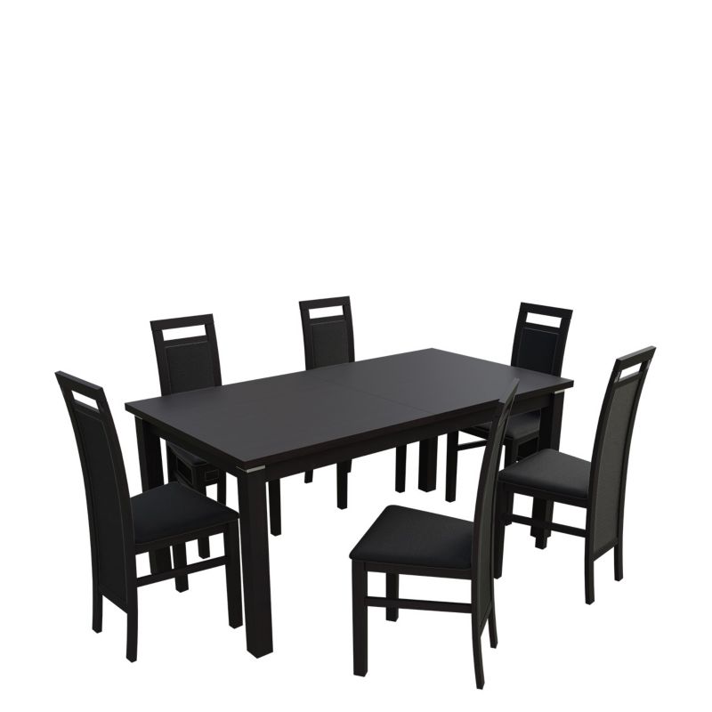 Zestaw RO25 MIRJAN 24 Stół rozkładany S18-L-S 80x160/200 + 6 krzeseł K75 wenge + czarna ekoskóra 1 kpl.