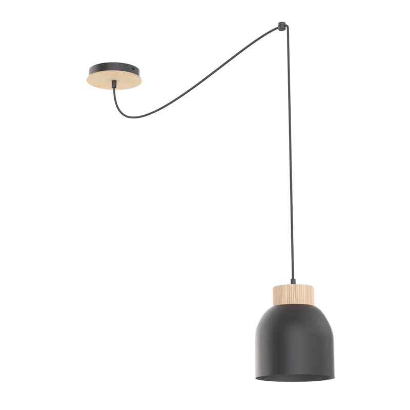 Lampa wisząca klosz z drewnianym akcentem Emibig KRU czarna 1xE27x15W IP20 wym:300x300x300cm - 1 szt.