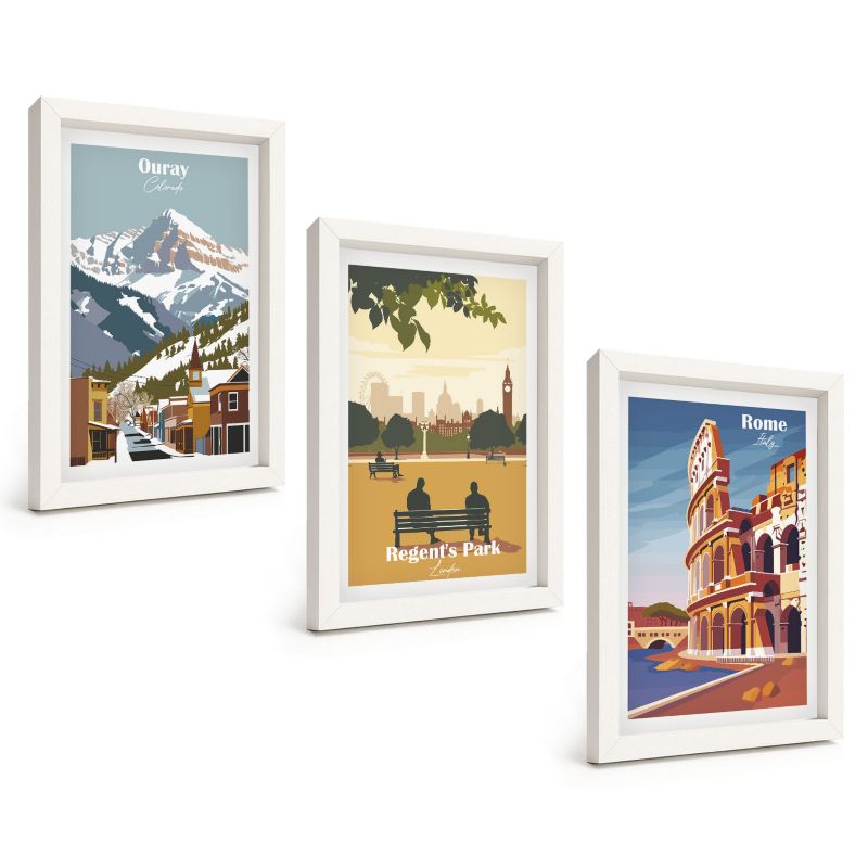 Galeria 3 Obrazów w Białej Ramie ArtPrintCave 20x30 cm Komplet ścienny Góry Ouray Londyn Koloseum 1 kpl.
