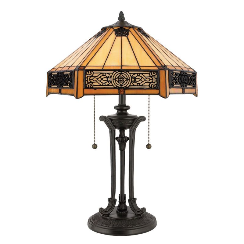 Lampa stołowa Quoizel Indus brązowo-bursztynowa witrażowa 2 x E27 x 60W IP20 wym: 58.4 x 40.6 x 40.6 cm szkło witrażowe - 1 szt.