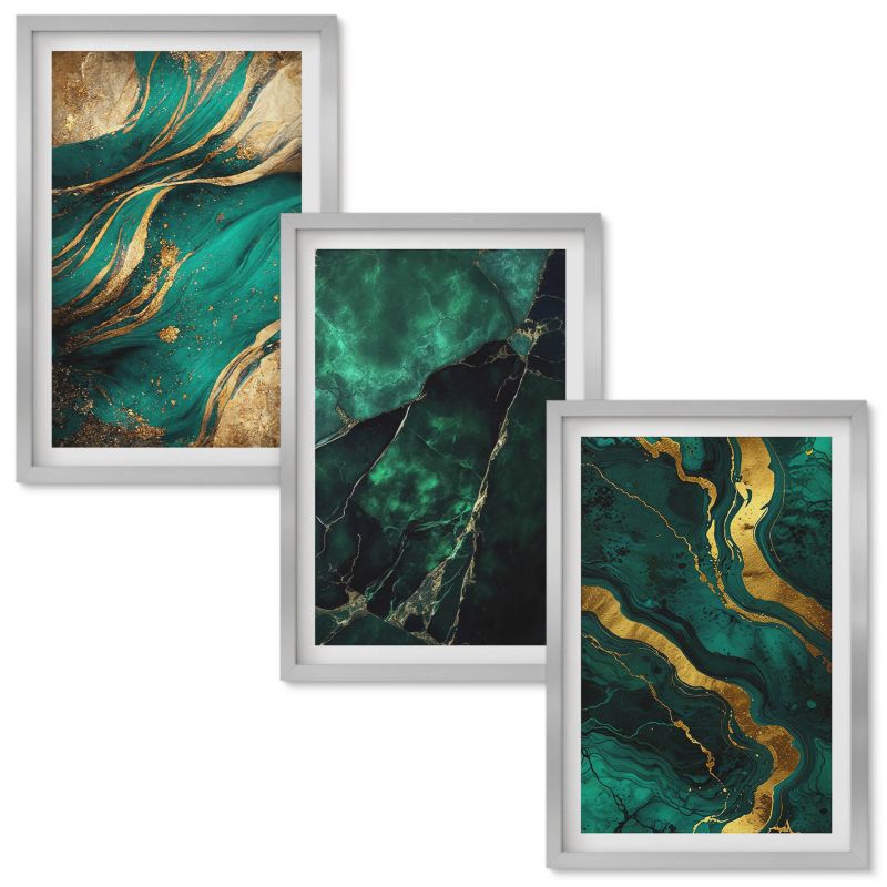 Obrazy Do Sypialni Wallfluent Eleganckie wzory kamieni Srebrna rama 40x60 cm 3 szt.