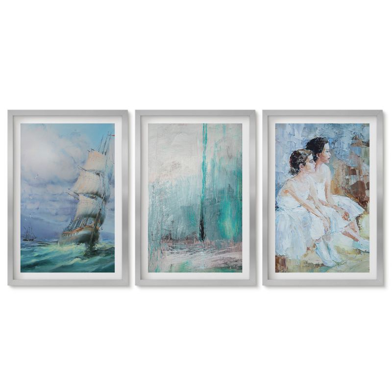 Obrazy w srebrnej ramie Tulup 40x60 cm Statek morze abstrakcja tancerki Stylowa galeria nad biurko 1 kpl