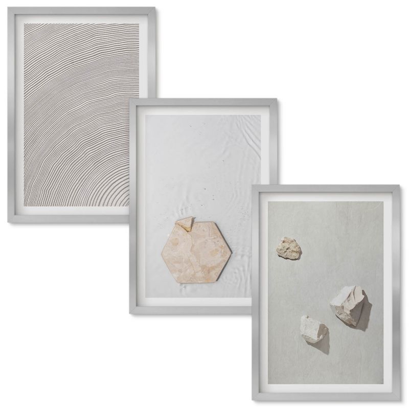 Zestaw obrazów Wallfluent Jasne tekstury piasku boho Srebrna rama 40x60 cm 3 szt.