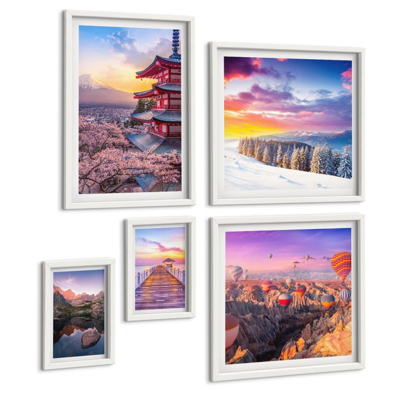 Komplet 5 Obrazów ArtPrintCave (2x50x50+2x20x30+40x60cm) Biała rama Romantyczne krajobrazy nieba 1 kpl.