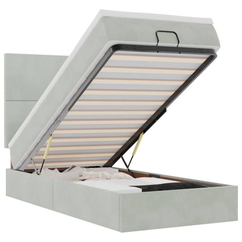 Łóżko otomana WaszeMeble z materacem 100x200 cm Jasnoszary aksamit z LED ze schowkiem WM-3314228 1 szt.