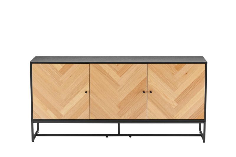 Komoda Clar INTESI komoda 160 cm dąb czarny fronty jodełka metalowe nogi nowoczesna do salonu 1 szt.
