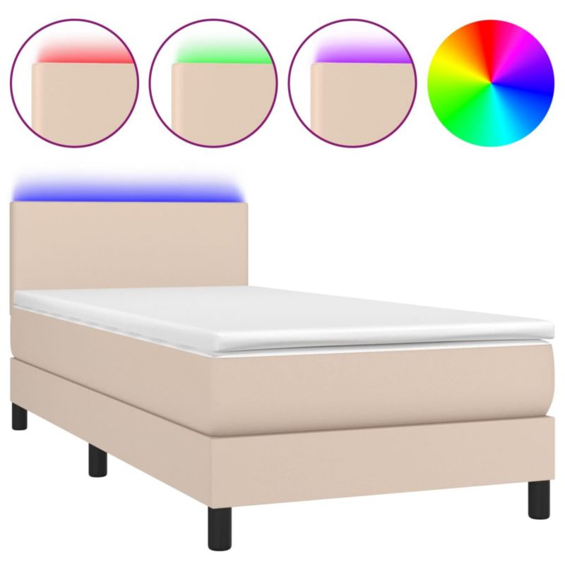 Łóżko z materacem WaszeMeble 90x190 cm Cappuccino ekoskóra z LED WM-3134080 1 szt.