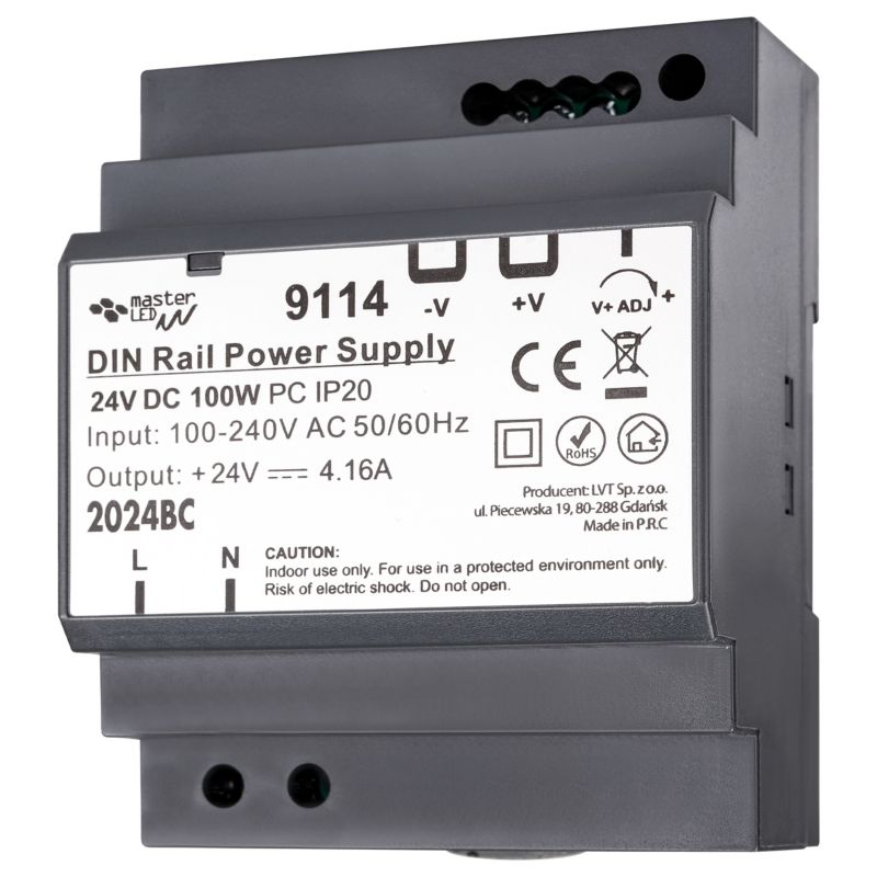 Zasilacz MasterLED na szynę DIN 24V 100W 4.16A IP20 70x58.5x92.5 mm 1 szt.