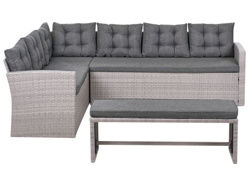 Sofa narożna ogrodowa z technorattanu 8 osobowa szara Viterbo 1 kpl
