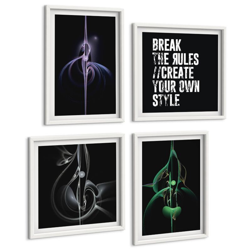 Zestaw Obrazów 4 Częściowy ArtPrintCave (2x50x50+2x40x60cm) Biała rama Abstrakcyjne czarne wzory 1 kpl.