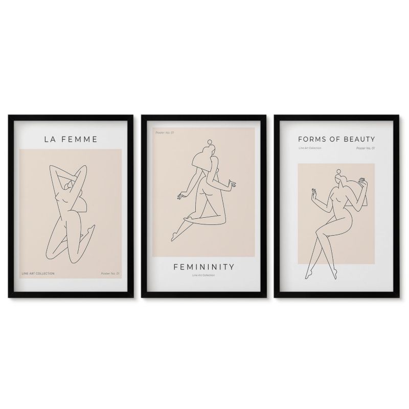 Tryptyk w czarnej ramie Tulup 40x60 cm Sylwetki kobiet minimalizm poster Tryptyk 1 kpl